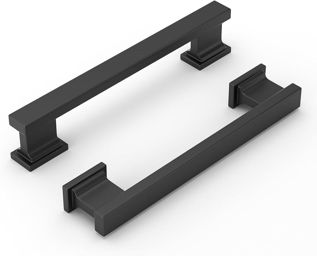 10 Pack 5 Inch Matte Black Solid Cabinet Handles Rust Resistant Kitchen Cabinet Handles, 128mm Hole Center Sturdy Durable Drawer Pulls with a Smooth Touch