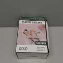 Lullaby 120PCS Gold Plastic Silverware, Gold Disposable Cutlery with Wood Grain Handle Include 40 Forks, 40 Spoons, 40 Knives, Elegant Disposable Silverware for Wedding, Party, Gathering, Daily Use