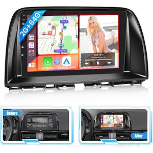 Car Radio for Mazda CX-5 CX5 2012 2013 2014 2015,Wireless Carplay Android Auto, Android 13 System, 2+64GB, 9 Inch Touch Screen Bluetooth Car Stereo GPS WiFi Dual USB SWC Backup Camera