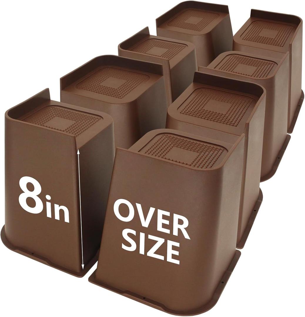 8 Pack Bed Risers 8 inch Heavy Duty Dark Brown, Oversized Furniture Risers, Bed Lifts Risers for Table, Chair, Couch, Desk, Bed Frame Risers Supports Up to 6,500 Lbs