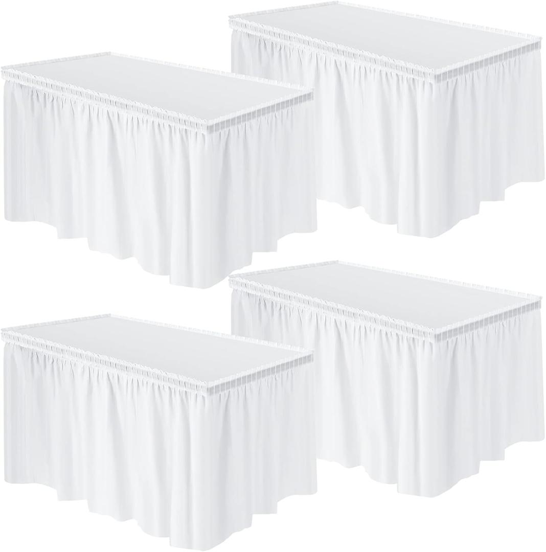 Breling 4 Pcs Plastic Table Skirt 29 Inches x 14 ft Disposable Table Skirt for Rectangle Tablecloth Wedding Shower Birthday Party Banquet(White)