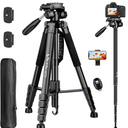 Tripod for Camera, 72" Tall Camera Tripod Monopod with Remote, Professional Heavy Duty Compact Camera Stand for Phone,DSLR, Spotting Scope, Telescope, Binocular
