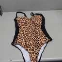 RXRXCOCO Women Slimming Tummy Control One Piece Swimsuits V Neck Crisscross Back Bathing Suit (Large, Leopard and Black)