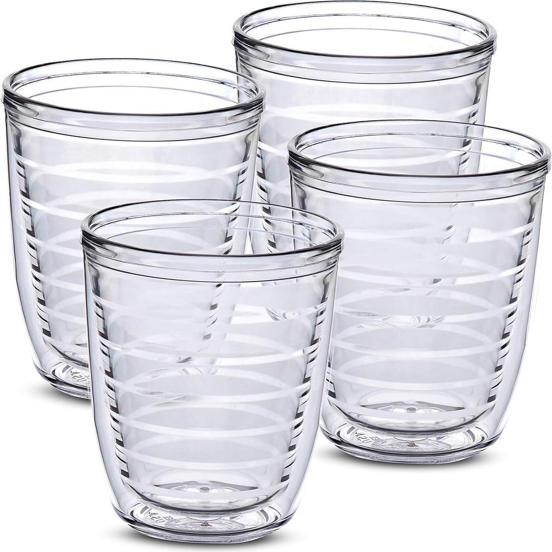 12oz Insulated Tumblers Plastic - Great for Iced Coffee & Hot Drinks, 4 pack Clear Double Wall Insulated Drinking Glasses Cups, BPA-Free, Reusable Cups, Camping, Travel, Kitchen, Party
