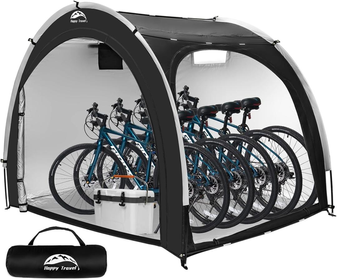 Happy Travel Bike Storage Shed Tent,Outdoor Portable Bicycle Storage Sheds with 210D Oxford Fabric PU4000 Waterproof for 2 /3/4/6/8 Bikes,Bike Covers Shelter for Motorcycle,Garden Tools,Toys,Lawn Mower (Arch - XXL for 4-5 Bikes-Black)