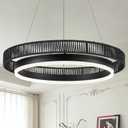 Black Ring Chandelier 24 Dimmable Modern LED Chandeliers Wicker Woven Round Foyer Chandelier Light with Remote Control Farmhouse Circular Pendant Light for Dining Room Foyer Entryway Bedroom