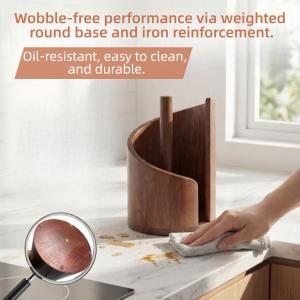 Mountain Paper Towel Holder Countertop with Mango Wood Round Base & Iron Holder, Solid Wooden Design for Kitchen & Living Room Countertop, Effortless Tear, Fits Standard/Jumbo/Mega Rolls (Brown)