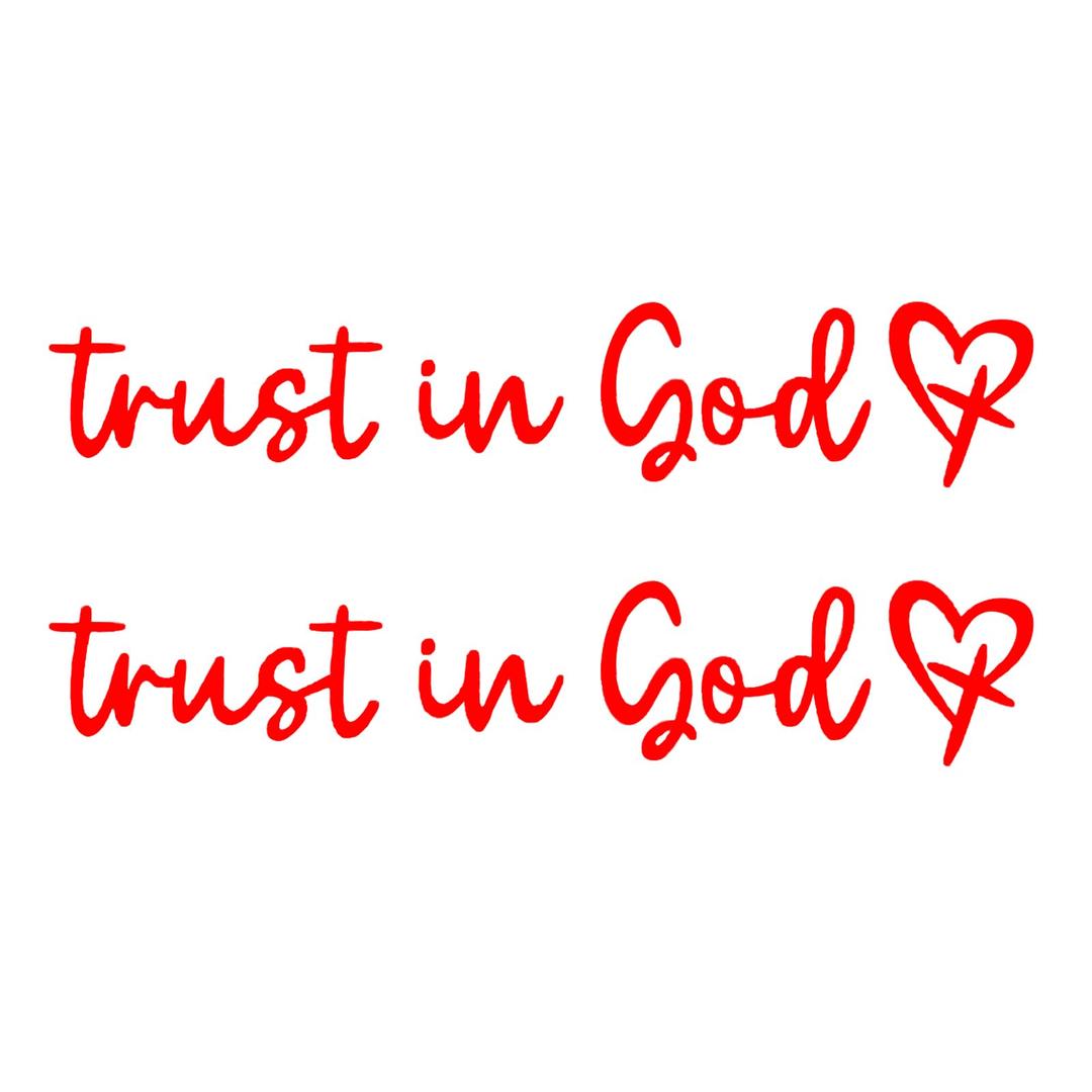 PKOLSFE 2PCS Trust in God Rearview Mirror Sticker, Self-Affirmation Christian Car Mirrors Decal with Heart, Waterproof PET Decal Religious Rearview Mirror Decor for Auto Window Laptop (Red)