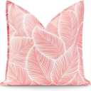 Hofdeco Premium Coastal Patio Indoor Outdoor Pillow Cover Only, 20"x20" Water Resistant for Backyard, Couch, Coral Pink Palm Leaf (Coral Pink Palm Leaf 20"x20")