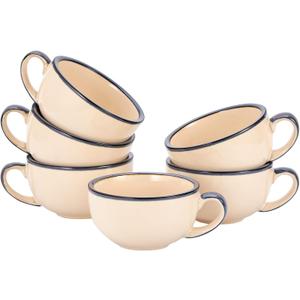Set of 6 Cups Vintage Design 12 oz Professional Barista Ceramic Latte Art Cappuccino Cups Set (Beige * 6)