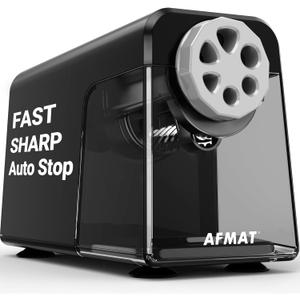 AFMAT Electric Pencil Sharpener Heavy Duty, 6 Holes, Auto Stop Pencil Sharpeners for Classroom, Electric Sharpener for 6-11mm Colored Pencils, 7000 Sharpenings, Fast Sharpen, Save Pencils PSX1 (Black)