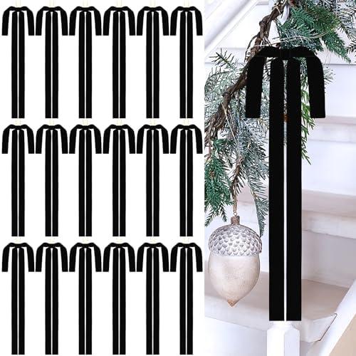 18 Pack Velvet Christmas Bows 23.5x15.5 in Long Velvet Bow Ornaments Christmas Swag Rustic Premade for Xmas Tree Topper Wreath Garland Staircase Door Outdoor Fireplace Holiday Decor