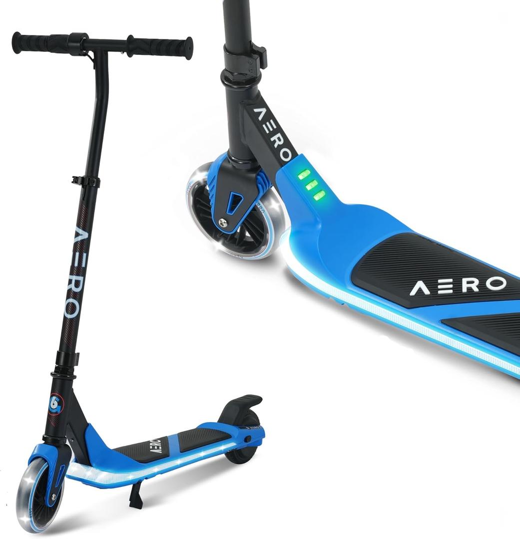 Aero iSporter Kids Electric Scooter | Hand Acceleraor & LED Lights | Electric scooters for Boys Girls Ages 6-12 | Rubber Deck Mat, Battery Indicator& Adjustable Heights