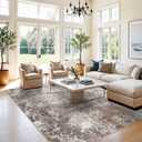 8x8 Square Living Room Area Rug – Washable Modern Neutral Abstract Indoor Rug for Bedroom, Dining Room, Kitchen – Non-Slip Soft Low-Pile Floor Carpet (Brown Beige,8x8)