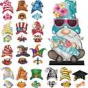 Blulu 34 Pcs Interchangeable Wooden Gnome Decor Summer 4th of July Patriotic Gnomes Welcome Sign Holiday Seasonal Tiered Tray Decor with Magnet Pieces for Gifts Decorations (Retro Watercolor)