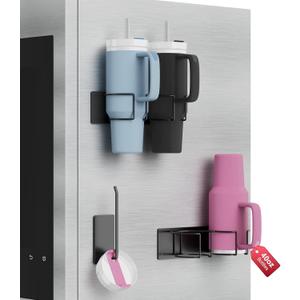 Magnetic Stanley Cup Holder for Refrigerator, Water Bottle Organizer for Stanley 40 oz with Tumbler Lid Organizer, Kitchen Pantry Organizers and Storage for Stanley Cup Accessories (BLACK)