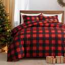 UOZZI BEDDING Duvet Cover Set 3 Pieces Christmas Red and Black Plaid Queen Size - 800 TC with Zipper Closure, 4 Corner Ties - Holiday Design for New Year,Christmas Red and Black Plaid, Queen (1 duvet cover +2 pillow shams)