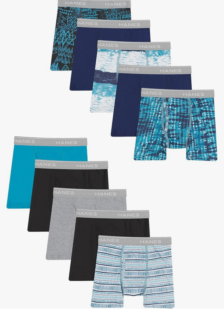 Hanes Boys' Underwear, Boxer Briefs for Boys and Toddlers, Soft Cotton, 10 Packs L
