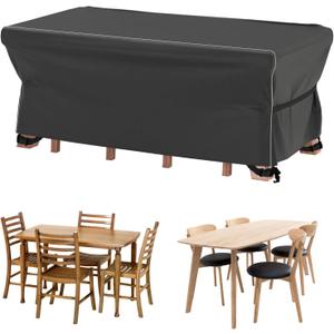 Velway Patio Furniture Set Cover - Heavy Duty 420D Waterproof Weatherproof Outdoor Dining Table and Chairs Furniture Set Cover with Reflective Tape Rectangular 67"L x 37"W x 28"H - Black