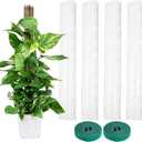 4 Pcs Plastic Moss Poles, 24 Clear Sphagnum Moss Sticks for Indoor Climbing Plants, Stackable Hollow Plant Supports with 10ft Ties, Plant Moss Poles for Monstera, White