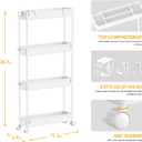 SPACELEAD Slim Storage Cart 4 Tier,Bathroom Organizer Rolling Utility, Mobile Shelving Unit Slide Out for Office, Kitchen, Laundry Room & Narrow Places,White