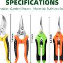 EWPJDK 4 Pack Garden Pruning Shears, Stainless Steel Garden Shears, Gardening Shears, Garden Scissors, Clippers, Pruning Snips, Pruning Shears for Gardening Tools (4PCS, Yellow, Orange, Green)