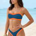 MIKETAI Bikini Sets for Women 2 Piece Swimsuit High Cut Adjustable Spaghetti Straps Color Block Bathing Suit for Women (Blue, M)