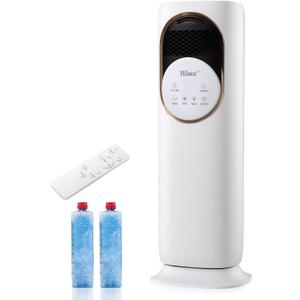 Hiluce 4-IN-1 Tower Fans that Blow Cold Air for Bedroom, Bladeless Fan and Heater Combo,28 ft/s Quiet Swamp Cooler Fan with Ice Packs,180 Oscillating,2 Heating & 3 Cooling Speed, 9H Timer