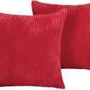 Deconovo Corduroy Throw Pillow Covers, Set of 2 Soft Decorative Cushion Covers, Machine Washable Texture for Sofa, Couch, Bedroom & Living Room, 18 x 18 inch, True Red