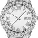 SENRUD Men's Diamond Watch Fashion Crystal Rhinestone Quartz Analog Watch Iced-Out Bracelet Wrist Watch