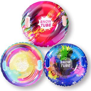 Snow Tubes, Inflatable Snow Sled with Leak-Proof Valve and Handles for Kids and Adults, Tube with Bottom for Winter Outdoor, Gift and Family, 3 Pack