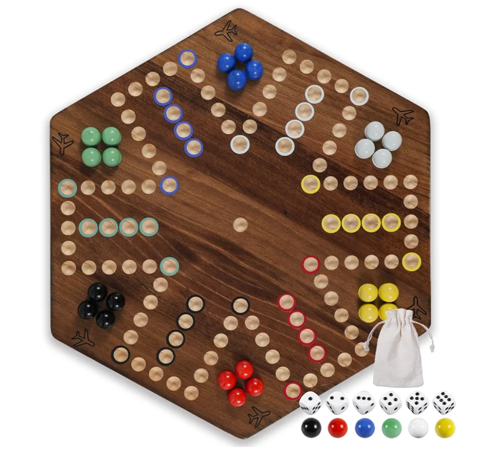 20 in Wooden Fast Track Board Game Original Wahoo Board Game for 6 and 4 Players with Marbles and Dices Burnt Color Board Marble Game(Large)