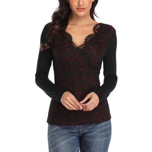 MISS MOLY Women's Scallop V Neck Sexy Sleeveless Lace Tank Top Elegant Slim Fit Summer Tops Blouse Shirts (#3-wine Red), Medium
