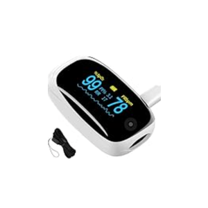 Fingertip Pulse Oximeter, Blood Oxygen Saturation (SpO2) Monitor for Fast Readings, Track Heart Rate, Respiration Rate (RR) & PI, Rechargeable with Rotatable OLED Display, 6 Modes, Portable - White