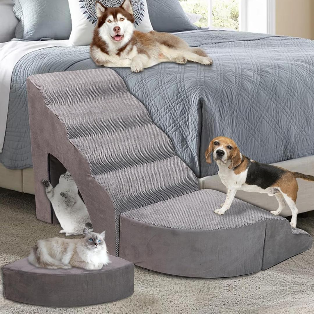 Dog Stairs & Steps for High Beds 30 Inches High Tall, LitaiL 30inch Pet Stairs/Steps for Beds Small Dogs, Non-Slip Dog Ramps for Bed (GREY)