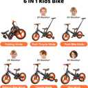 JMMD 6 in 1 Toddler Bike with Push Handle for Kids 18-60 Months, 12" Foldable Balance Bike with Training Wheels, Pedals, Brakes, Kickstand, Push Tricycle Toddler Gift & Toys for Boy & Girl, Large