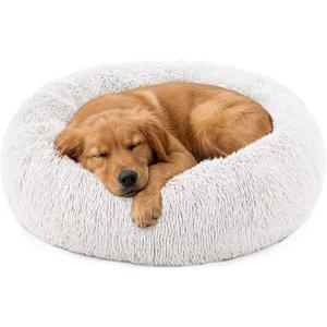 NEWBULIG 30.7x30.7 Inch Dog Bed Large Sized Dog, Donut Shape Cat Beds for Indoor Cats with Washable, Anti-Slip, Faux Fur (White)