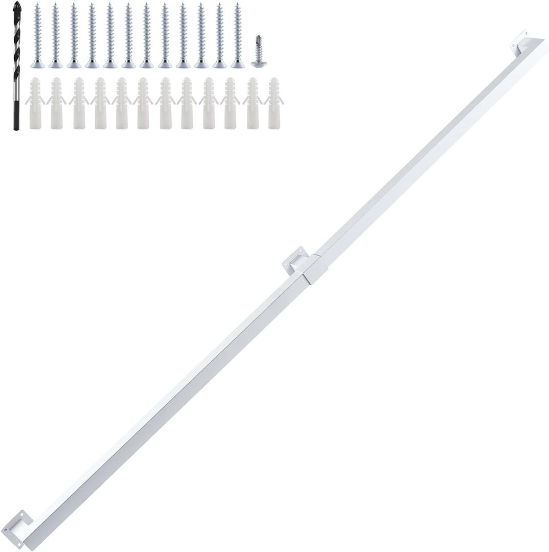 5FT White Industrial Handrail, Heavy Duty Galvanized Steel Railing Kit for Indoor and Outdoor Stairs and Steps, with Mounting Hardware