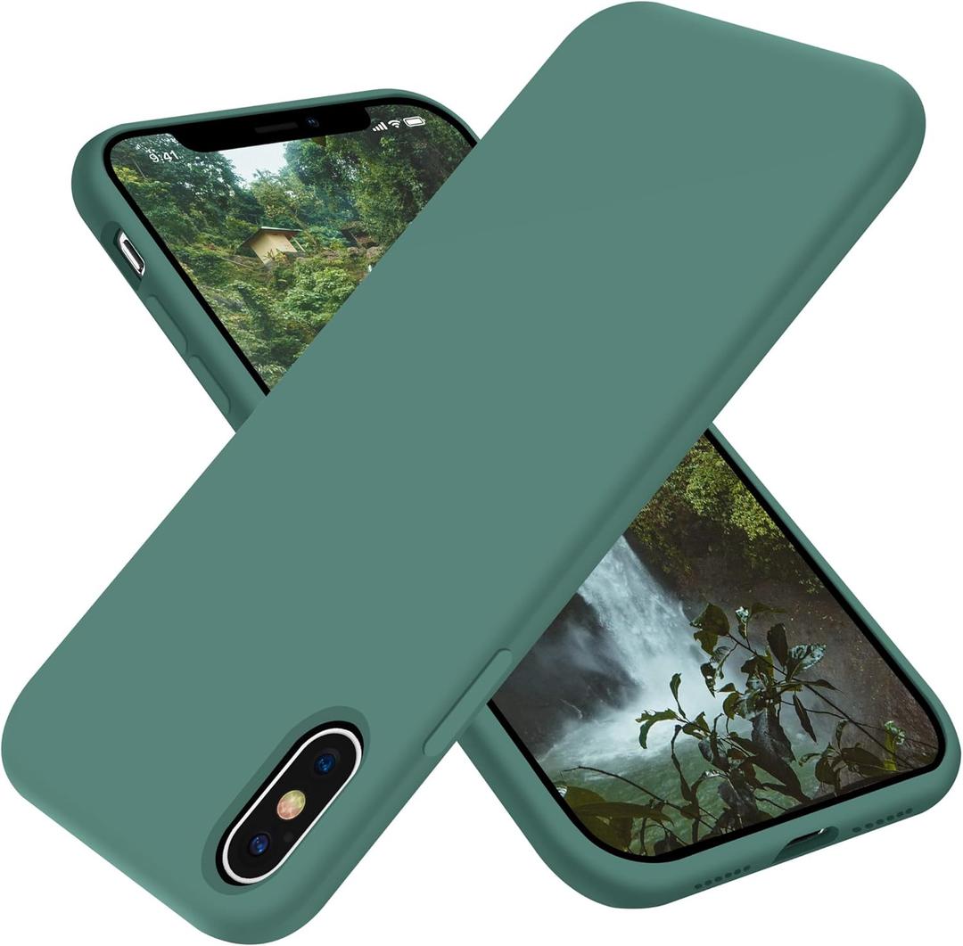 OTOFLY Compatible with iPhone X Case,Ultra Slim Fit iPhone Xs Case Liquid Silicone iPhone 10 Case with Full Body Protection Anti-Scratch Shockproof Bumper, 5.8 inch, (Pine Green)