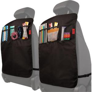 Lusso Gear Seat Back Protector - 2-Pack Kids Kick Mat & Car Seat Organizer - Waterproof Oxford Backseat Cover - 3 Mesh Pockets for Car Organization, Black