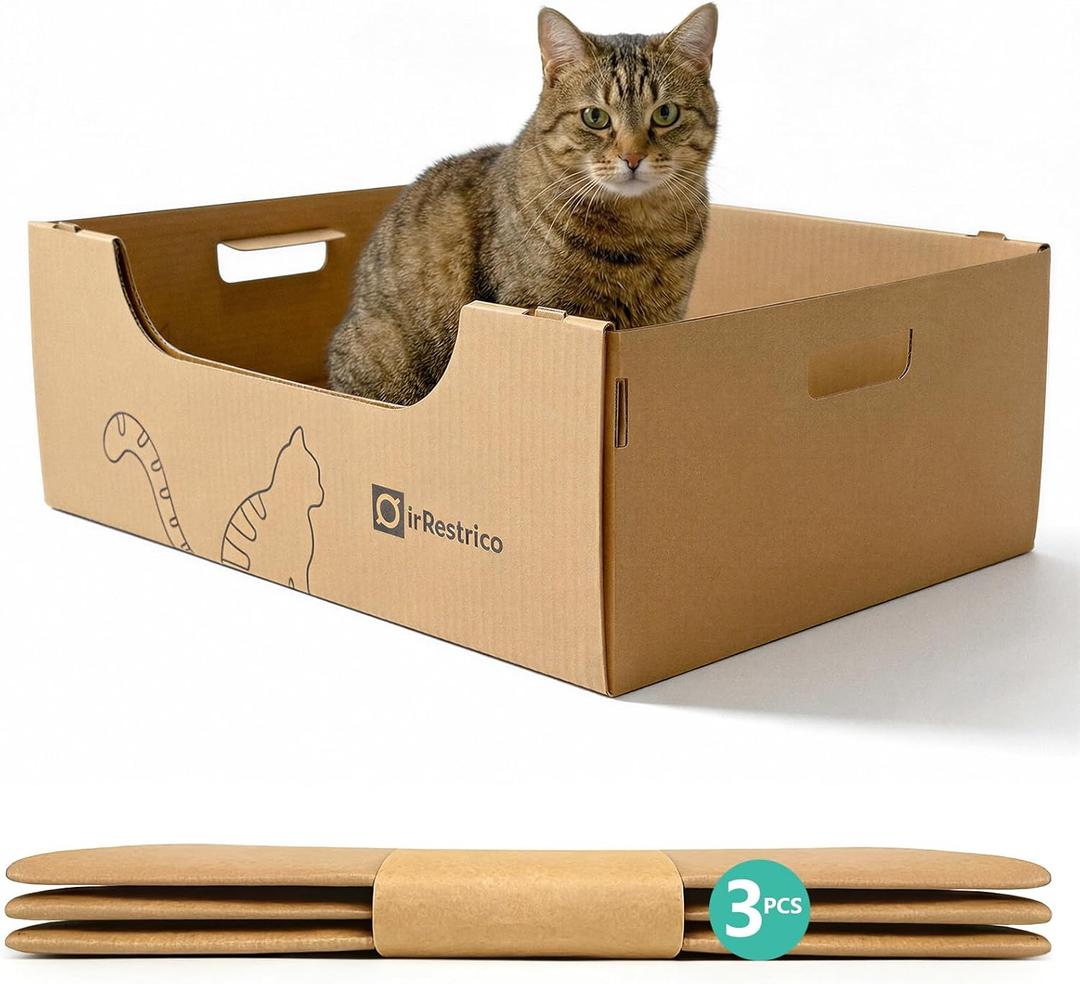 3-Pack Jumbo Disposable Cat Litter Box, Waterproof Cardboard Litter Box, Foldable & Portable for Travel and Home, Recyclable Disposable Litter Box