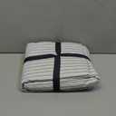 MooMee Striped Sheet Set 100% Washed Cotton Linen Like Textured Breathable Durable Soft Comfy (White Dark Grey Wide Stripes, Queen)