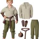 Kids Medieval Viking Pirate Renaissance Tunic Pants Accessories Costume for Boys Cosplay 13-14 Years (S)
