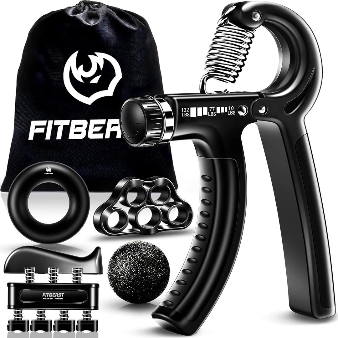 FitBeast Grip Strengthener Forearm Strengthener Hand Grips Strengthener Kit - 5 Pack Adjustable Resistance (Black)