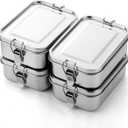 Umigy 4 Pcs Stainless Steel Food Containers Metal Bento Lunch Box Stainless Steel Food Storage Containers, Lockable Clips to Leak Proof, Reusable Dishwasher Snack Boxes for Work (850ml)