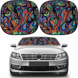 Moukeren 2 PCS Windshield Sun Shade for Car Foldable Window Covers for Car Accessories Reflect UV Sun Heat Protector for Universal Cars SUV Truck RV (Abstract, 31.75 x 28.75 Inch)