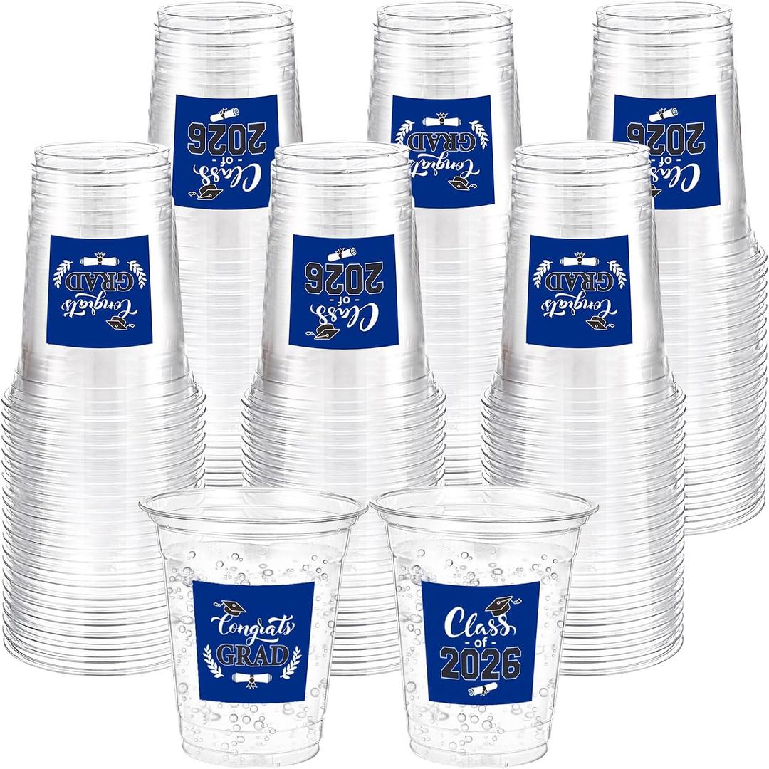 Amyhill 60 Pack 12oz Graduation Cups 2026 Graduation Decorations Disposable Plastic Cups Sturdy&Durable Drinkware for Class of 2026 Decorations Congrats Grad Party Favors Supplies (Red,Blue and White)