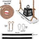Hanging Wooden Swing for Adults, 500LBS Capacity, Adjustable Hemp Rope, Indoor/Outdoor Hanging Swing Set, Perfect for Patio, Yard, Ceiling, Includes Complete Mounting Hardware