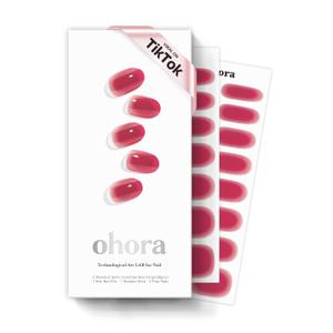 ohora Semi Cured Gel Nail Strips (N Hibiscus Jelly) - Works with Any Nail Lamps, Salon-Quality, Long Lasting, Easy to Apply & Remove - Includes 2 Prep Pads, Nail File & Wooden Stick