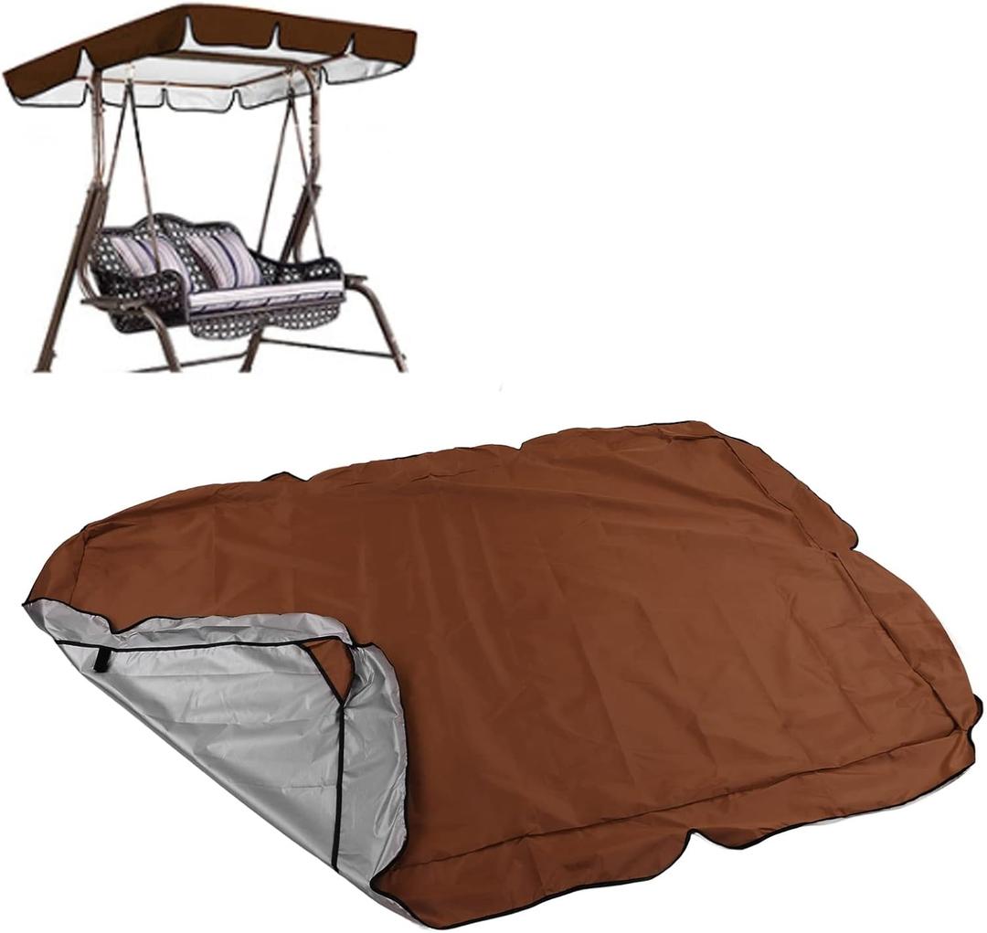 Porch Swing Canopy Replacement, Replacement Canopy for Outdoor Swing, Replacement Waterproof Swing Top Cover, Swing Top Cover Patio Swing Replacement Canopy Cover UV Block Sun Shade Awning(Coffee)